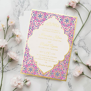 Turkish Geometric Motif Pattern Islamic Wedding  Foil Invitation
