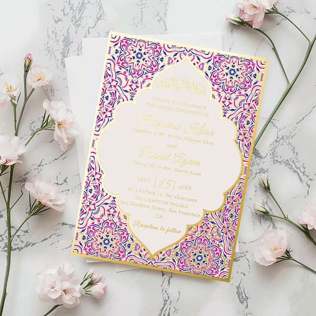 Turkish Geometric Motif Pattern Islamic Wedding  Foil Invitation (Creator Uploaded)