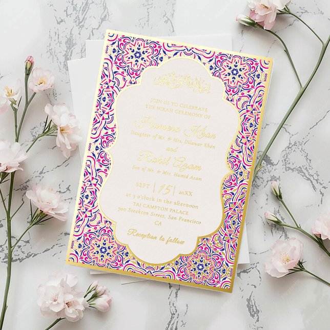 Turkish Geometric Motif Pattern Islamic Wedding Foil Invitation (Creator Uploaded)
