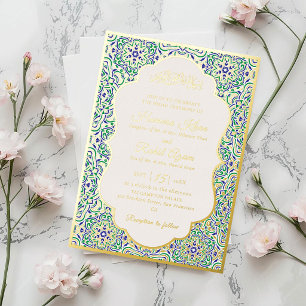 Turkish Geometric Motif Pattern Islamic Wedding Foil Invitation
