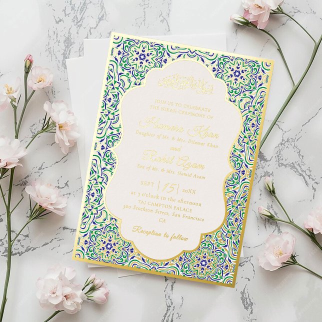 Turkish Geometric Motif Pattern Islamic Wedding Foil Invitation (Creator Uploaded)