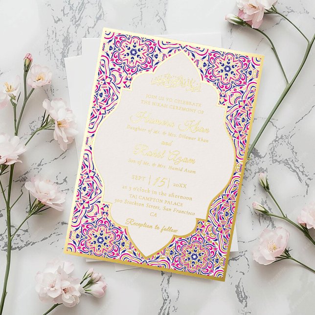 Turkish Geometric Motif Pattern Islamic Wedding Foil Invitation (Creator Uploaded)