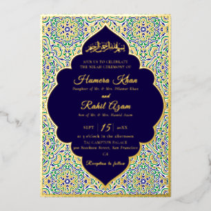 Turkish Geometric Motif Pattern Islamic Wedding  Foil Invitation