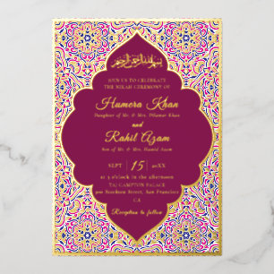 Turkish Geometric Motif Pattern Islamic Wedding  Foil Invitation