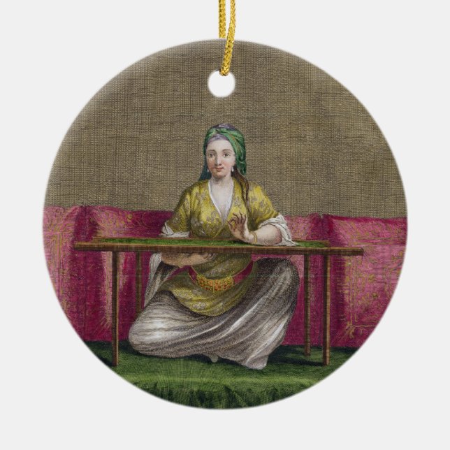Turkish Girl, embroidering, 18th century (engravin Ceramic Ornament (Front)