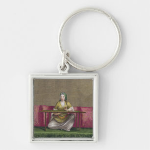 Turkish Girl, embroidering, 18th century (engravin Keychain