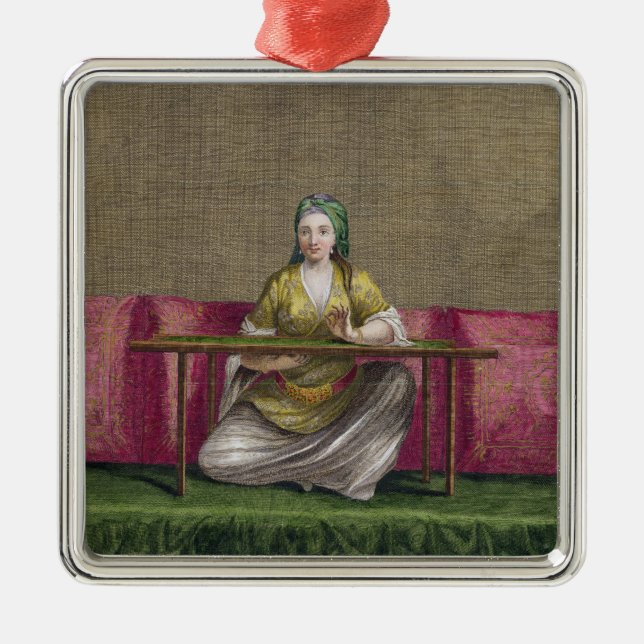 Turkish Girl, embroidering, 18th century (engravin Metal Ornament (Front)