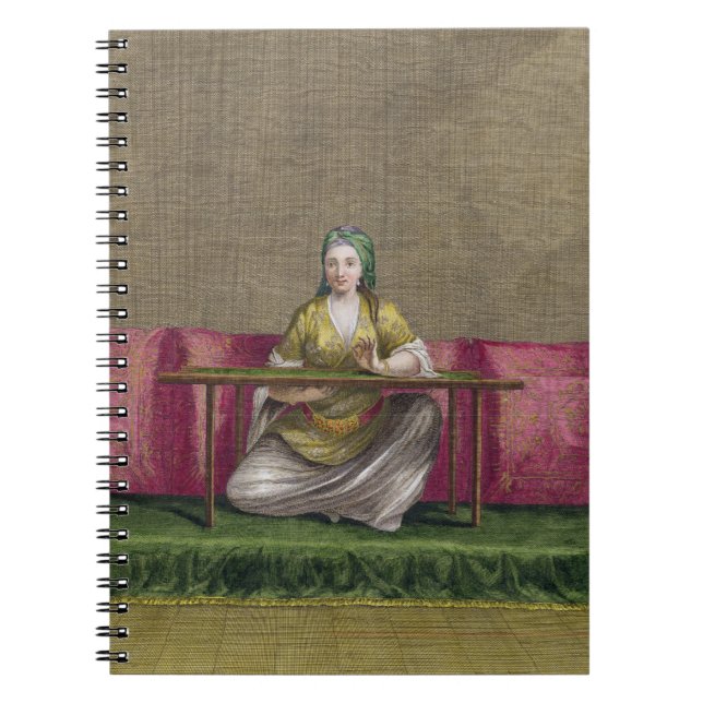 Turkish Girl, embroidering, 18th century (engravin Notebook (Front)