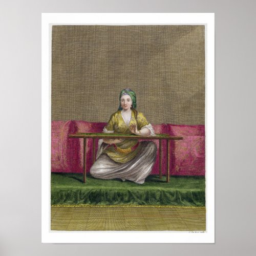 Turkish Girl embroidering 18th century engravin Poster