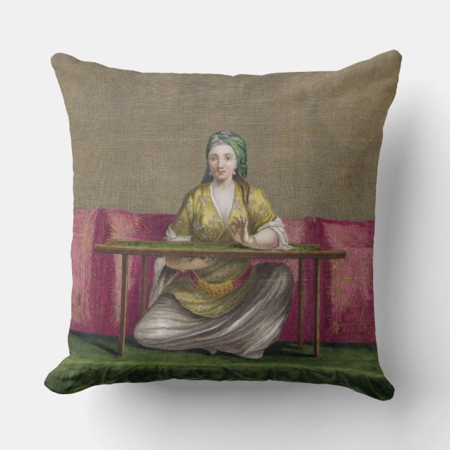 Turkish Girl, embroidering, 18th century (engravin Throw Pillow (Front)