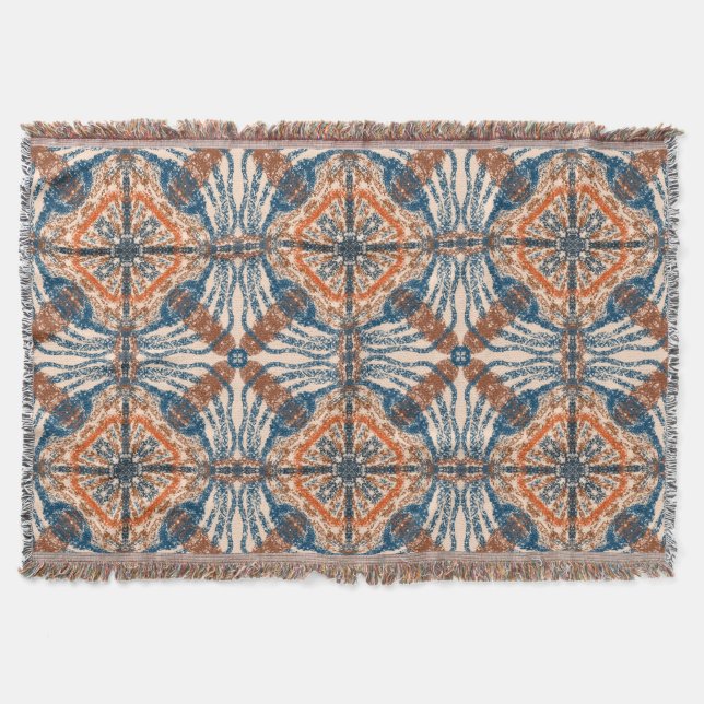 Turkish Inspired: Textured Navy & Terracotta Throw Blanket (Front)