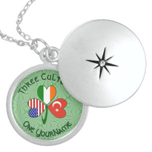 Turkish Irish American Flags Shamrock Personalized Locket Necklace
