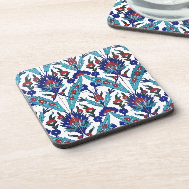 Turkish Iznik Floral Pattern Beverage Coaster (Left Side)