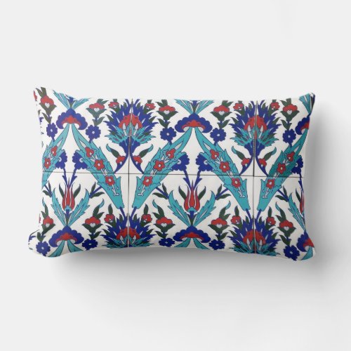 Turkish Iznik Floral Pattern Lumbar Pillow