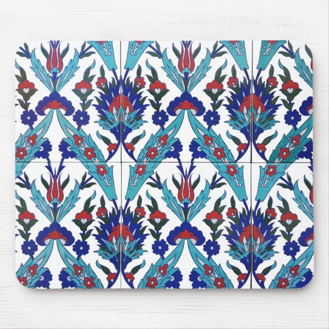 Turkish Iznik Floral Pattern Mouse Pad (Front)