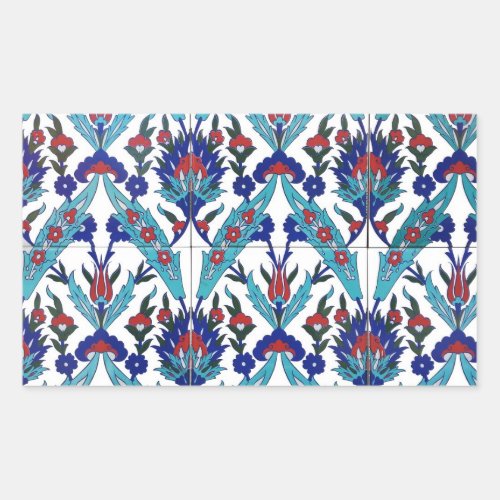 Turkish Iznik Floral Pattern Rectangular Sticker