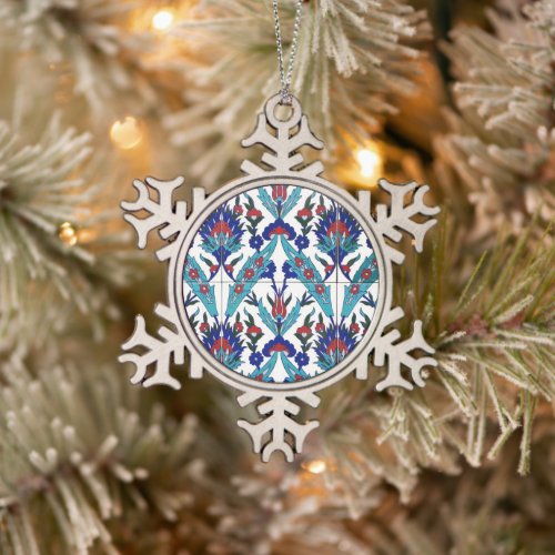 Turkish Iznik Floral Pattern Snowflake Pewter Christmas Ornament