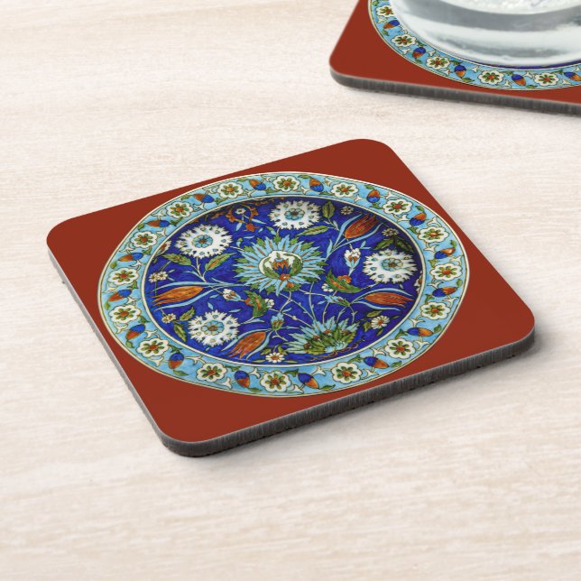 Turkish Iznik Floral Pattern Tabletop Bartop Beverage Coaster (Left Side)