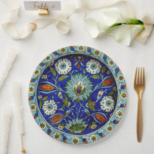 Turkish Iznik Flower Motif for Wedding Paper Plates