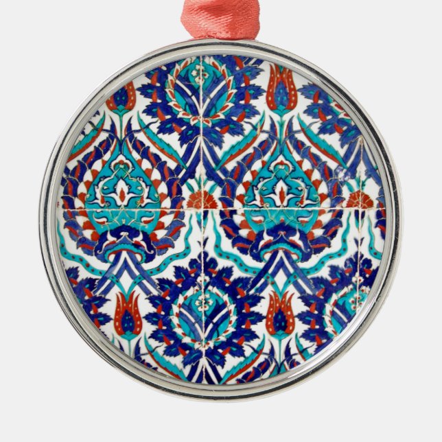 Turkish Iznik Ottoman Floral Design Pattern Metal Ornament (Front)