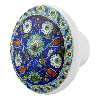 Turkish Iznik Symmetrical Flower Motif Drawer Ceramic Knob