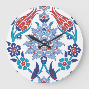 Turkish Iznik tiles: vintage pattern. Large Clock