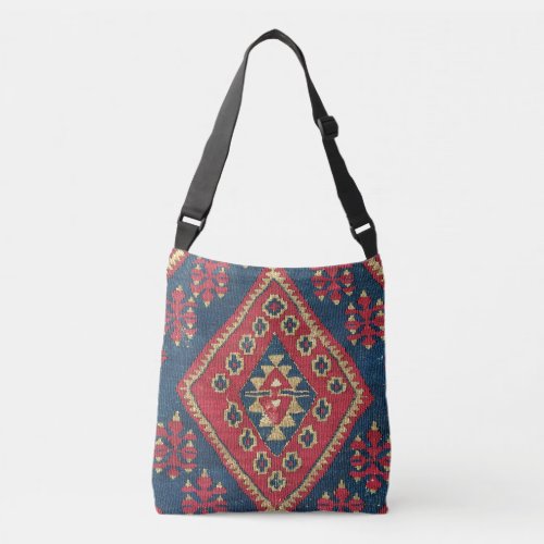 Turkish Kilim Carpet Rug Antique Red Blue Crossbody Bag