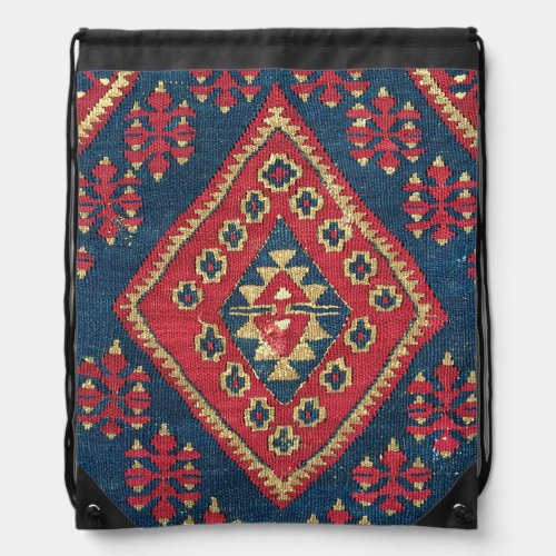 Turkish Kilim Carpet Rug Antique Red Blue  Drawstring Bag
