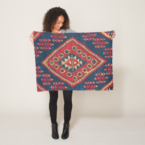 Turkish Kilim Carpet Rug Antique Red Blue   Fleece Blanket
