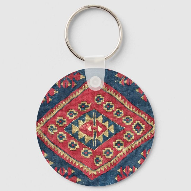 Turkish Kilim Carpet Rug Antique Red Blue Keychain (Front)