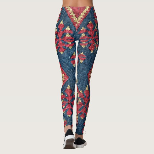 Turkish Kilim Carpet Rug Antique Red Blue    Leggings (Back)