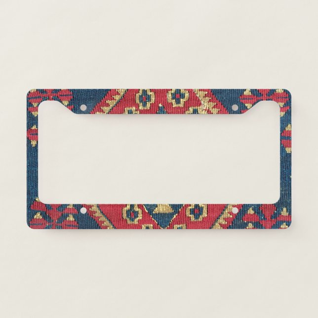 Turkish Kilim Carpet Rug Antique Red Blue  License Plate Frame (Front)
