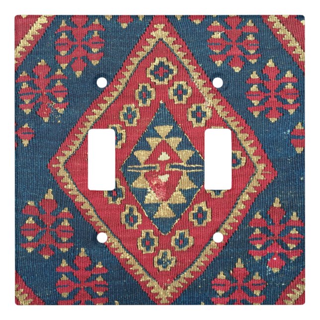 Turkish Kilim Carpet Rug Antique Red Blue  Light Switch Cover (Front)