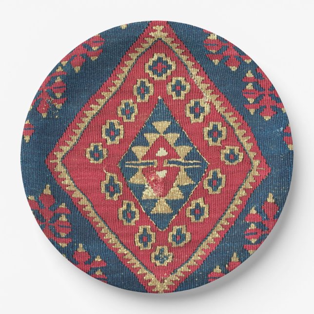 Turkish Kilim Carpet Rug Antique Red Blue  Paper Plates (Front)