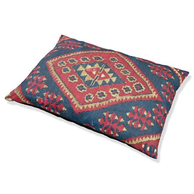 Turkish Kilim Carpet Rug Antique Red Blue Pet Bed (Angled)