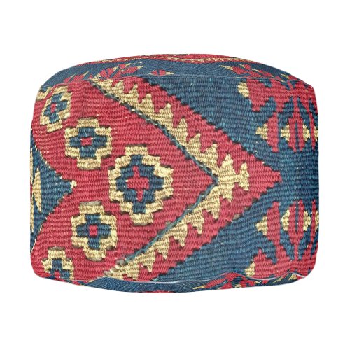 Turkish Kilim Carpet Rug Antique Red Blue Pouf