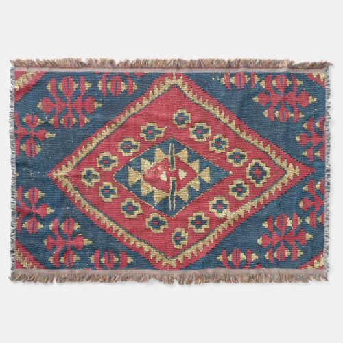 Turkish Kilim Carpet Rug Antique Red Blue   Throw Blanket