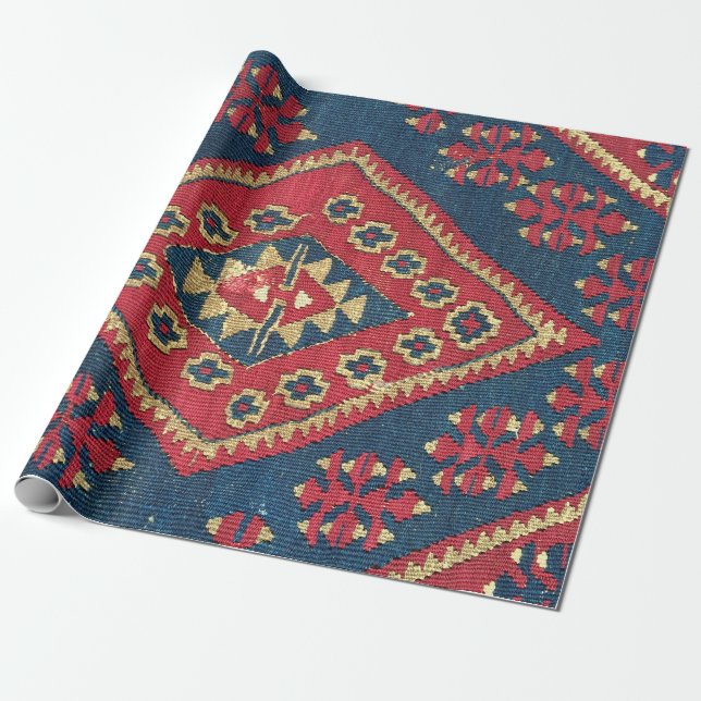 Turkish Kilim Carpet Rug Antique Red Blue  Wrapping Paper (Unrolled)