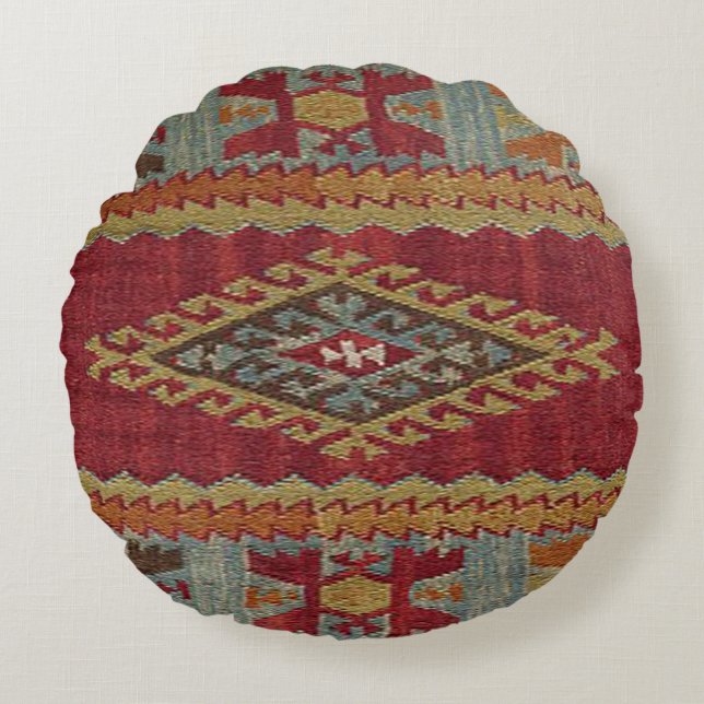 Turkish Kilim Carpet Rug Round Pillow (Front)