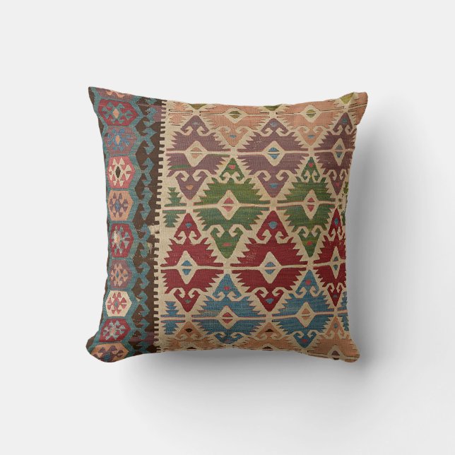Turkish Kilim Carpet Rug Throw Pillow (Front)