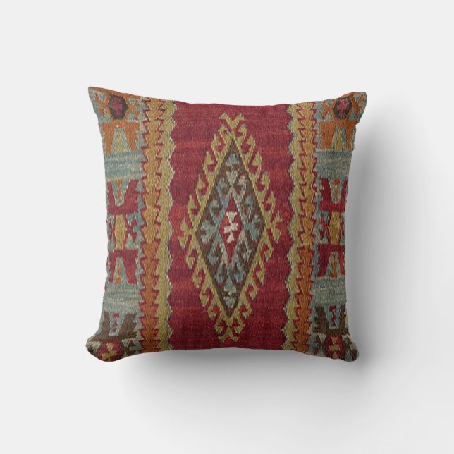 Turkish Kilim Carpet Rug Throw Pillow (Front)