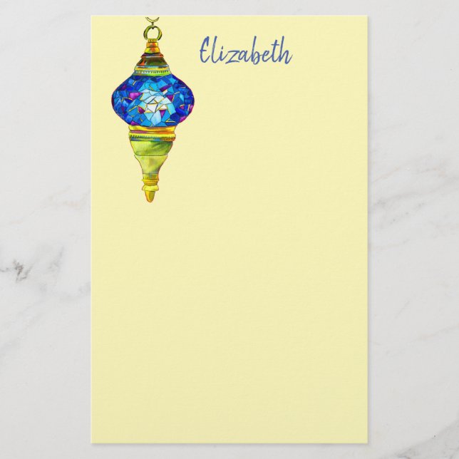 Turkish lamps blue mosaic watercolor art stationery (Front)