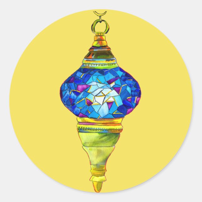 Turkish lamps mosaic art watercolor classic round sticker (Front)