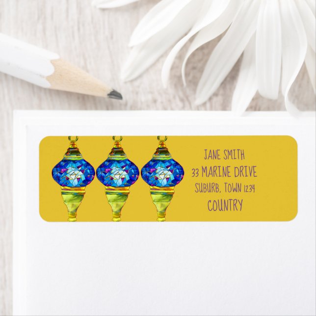 Turkish lamps mosaic art watercolor label (Insitu)