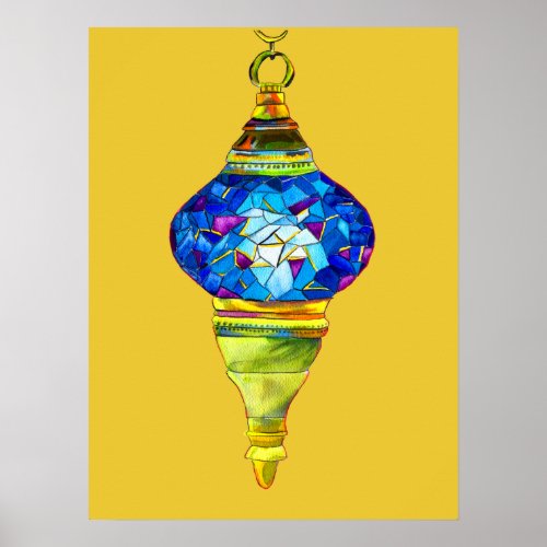 Turkish lamps mosaic art watercolor poster
