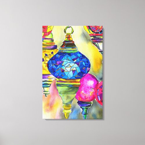 Turkish lamps mosaic watercolor fine art canvas print