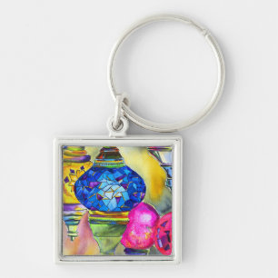 Turkish lamps mosaic watercolor fine art keychain