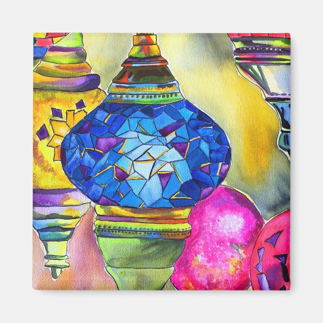 Turkish lamps mosaic watercolor fine art magnet (Front)