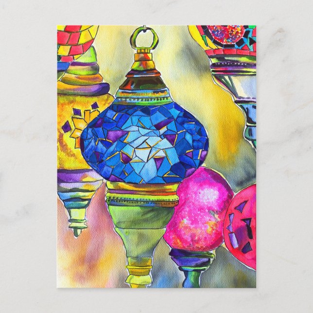 Turkish lamps mosaic watercolor fine art postcard (Front)