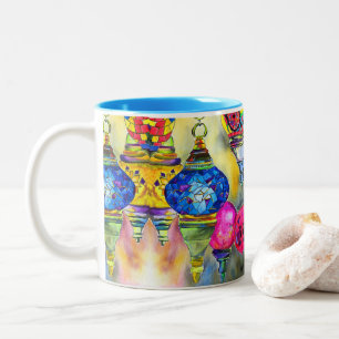 Turkish lamps mosaic watercolor fine art Two-Tone coffee mug